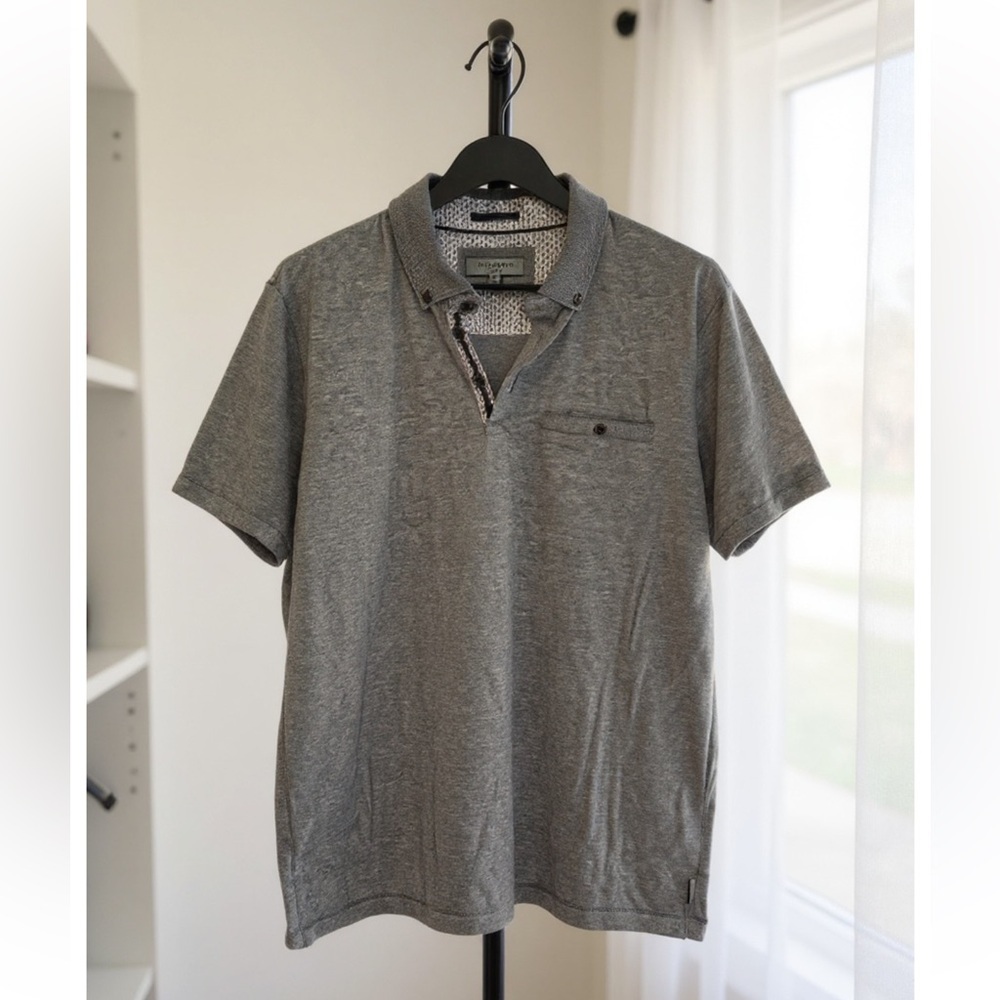 Ted Baker London Charcoal Polo with Patterned Collar